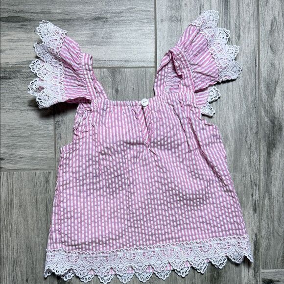 Rare Editions Pink and White Kids Blouse with Lace Accents - Picture 3 of 4
